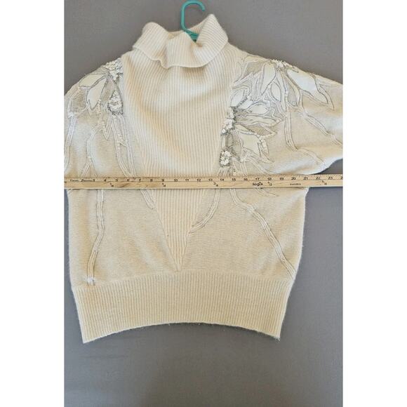Vintage Anna Laurence Embellished Angora Sequin Sweater Cream Turtleneck Holida - Picture 7 of 10